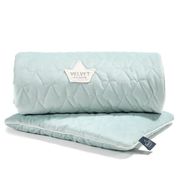 VELVET COLLECTION – SET – BLANKET & MID PILLOW - SMOKE MINT