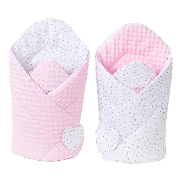 Wikkeldeken Minky Mini Sterren Op Wit/ Lichtroze