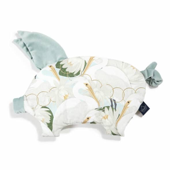 Sleepy pig pillow - Velvet collection - Heron in cream lotus - Smoke mint