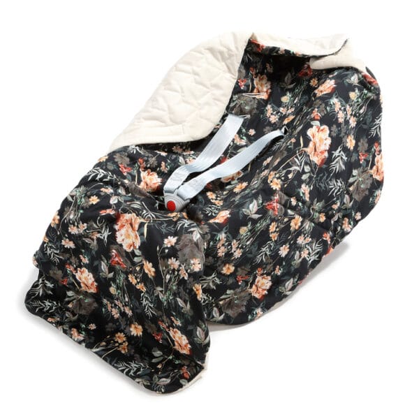 ORGANIC JERSEY COLLECTION - CAR SEAT BLANKET - BLOOMING BOUTIQUE NOIR - VELVET RAFAELLO