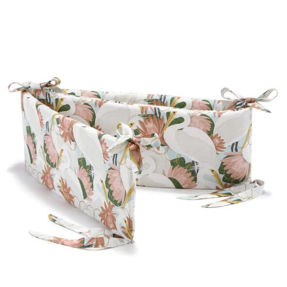 Bed bumper - Heron in pink lotus