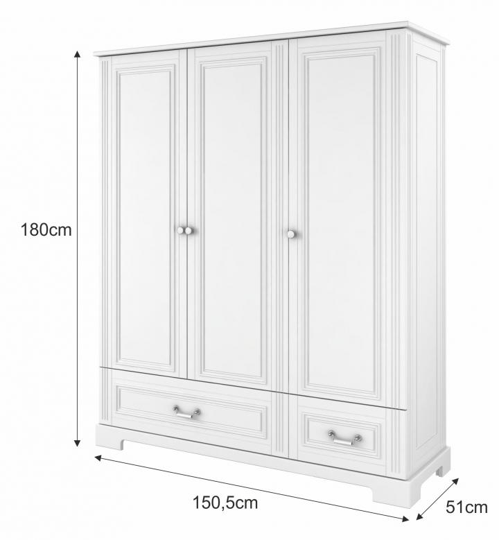 Baby's Paradijs | 3 Deurs Kledingkast Ines Elegant White 4 3-Deurs Kledingkast - Ines Elegant White - Afbeelding 4