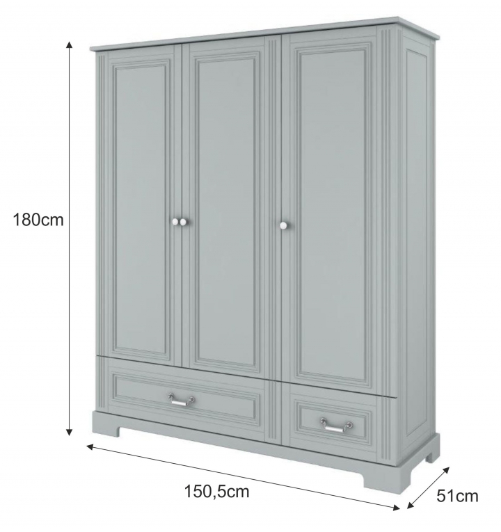 Baby's Paradijs | 3 Deurs Kledingkast Ines Neutral Grey 4 3-Deurs Kledingkast - Ines Neutral Grey - Afbeelding 4
