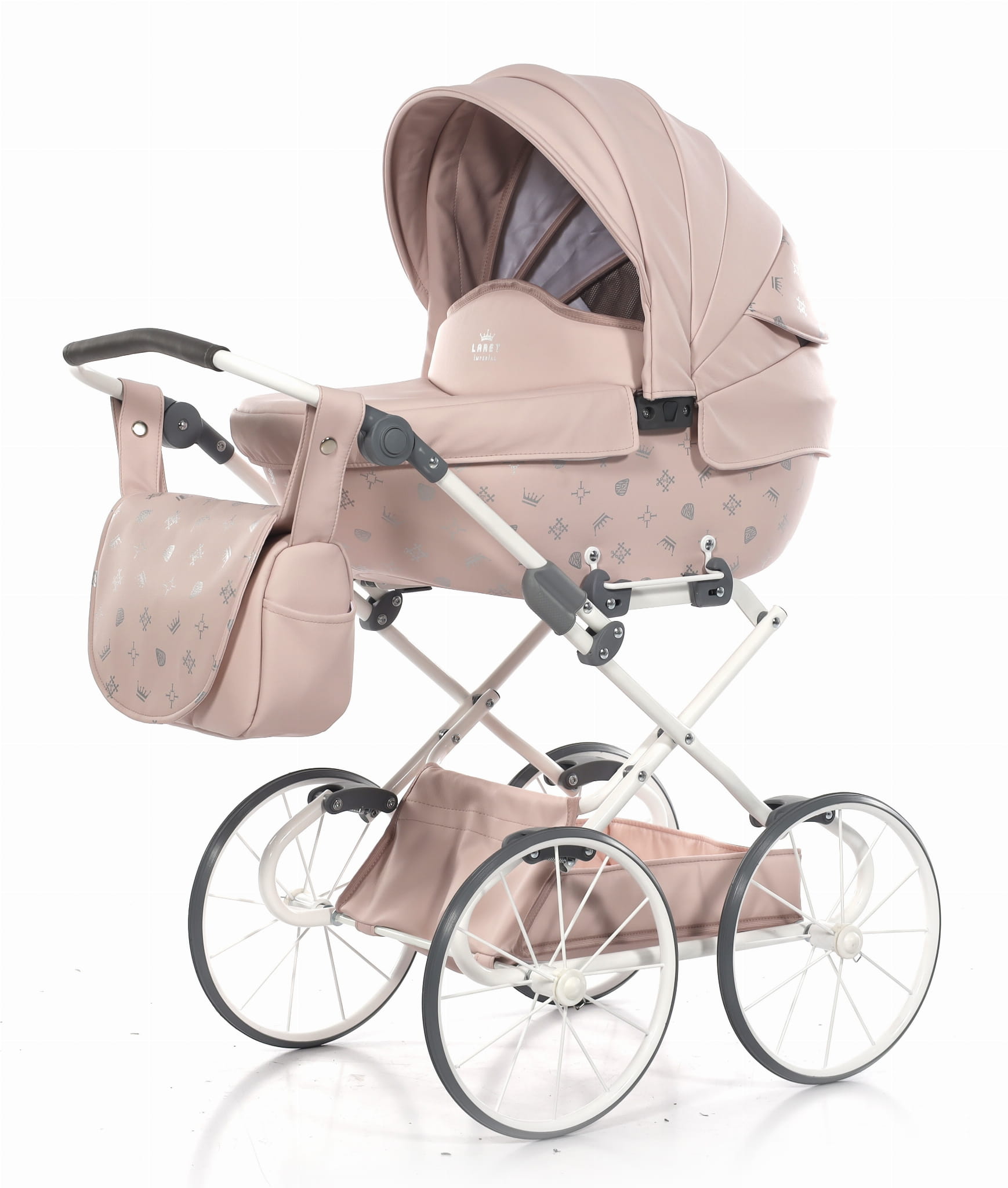 Baby's Paradijs | Wozek dla lalki Imperial Classic roz 5 Luxe Poppenwagen Laret Imperial Roze – Eco-Leer Vintage