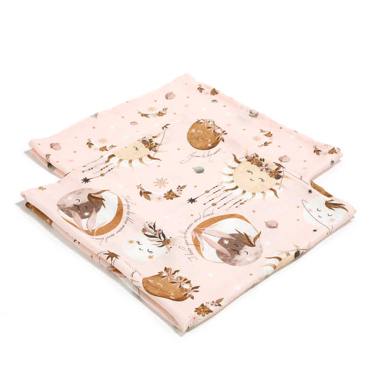 2 PACK SMALL MUSLIN SWADDLE 100% BAMBOO - BY WHAT ANNA WEARS - FLY ME TO THE MOON NUDE & FLY ME TO THE MOON NUDE PURE