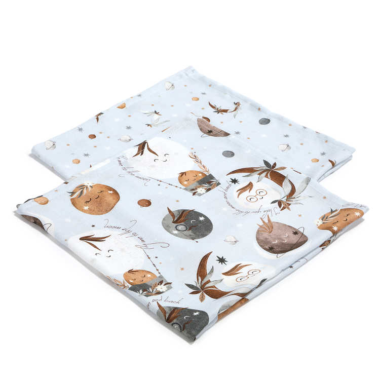 2 PACK SMALL MUSLIN SWADDLE 100% BAMBOO - BY WHATANNAWEARS - FLY ME TO THE MOON SKY & FLY ME TO THE MOON SKY PURE