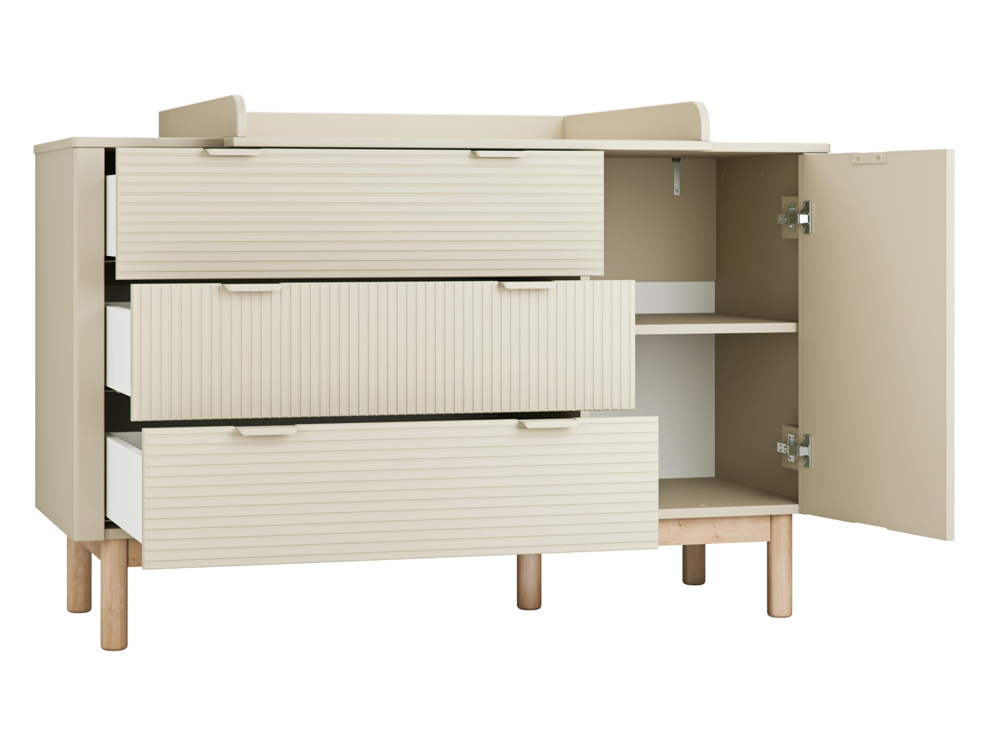Baby's Paradijs | Miloo 3drawer1door chest champagne 3 1 Commode - 3 lades + 1 deur - Miloo Champagne - Afbeelding 3