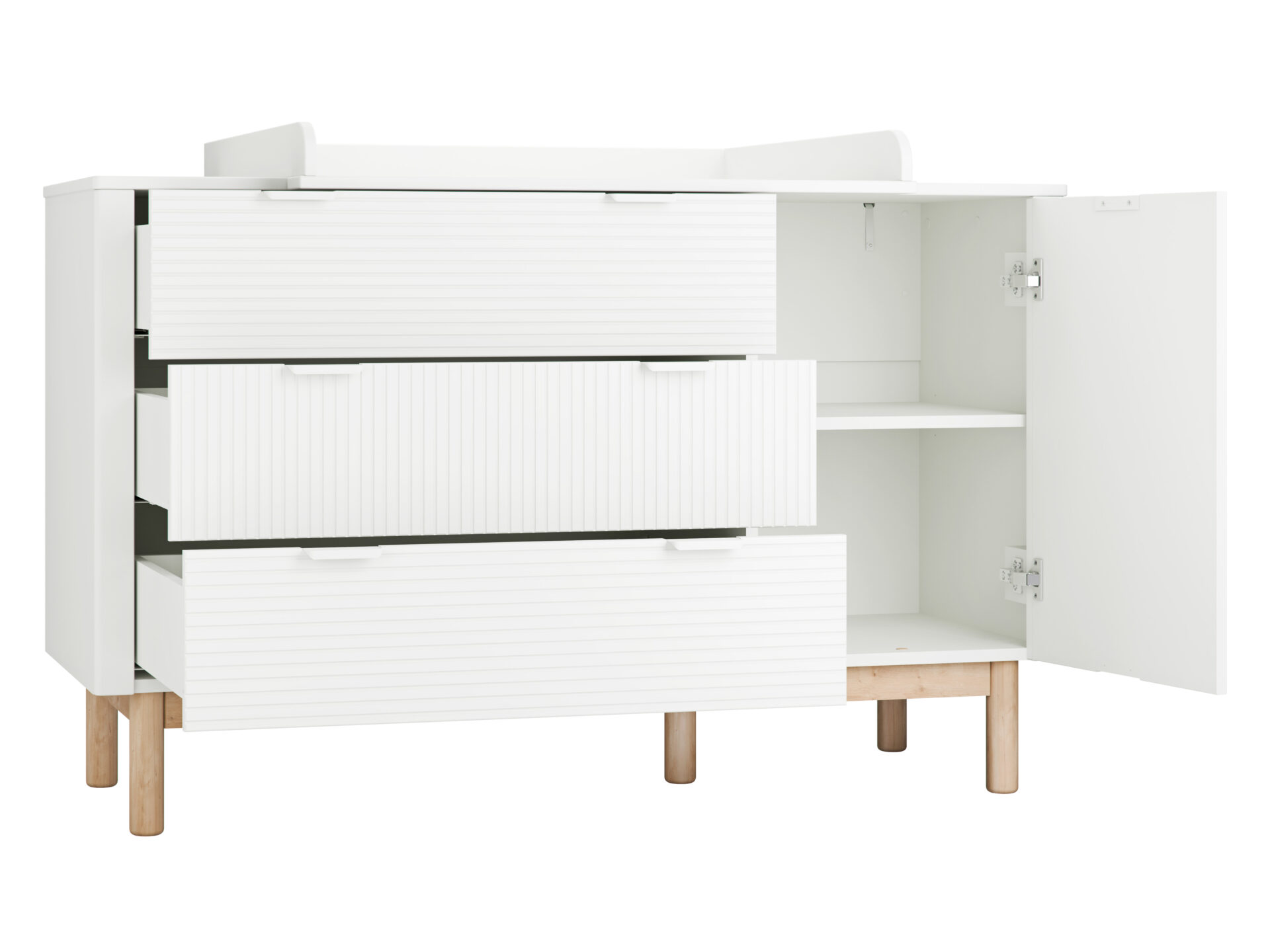 Baby's Paradijs | Miloo 3drawer1door chest white 3 Commode - 3 lades + 1 deur - Miloo Wit - Afbeelding 3