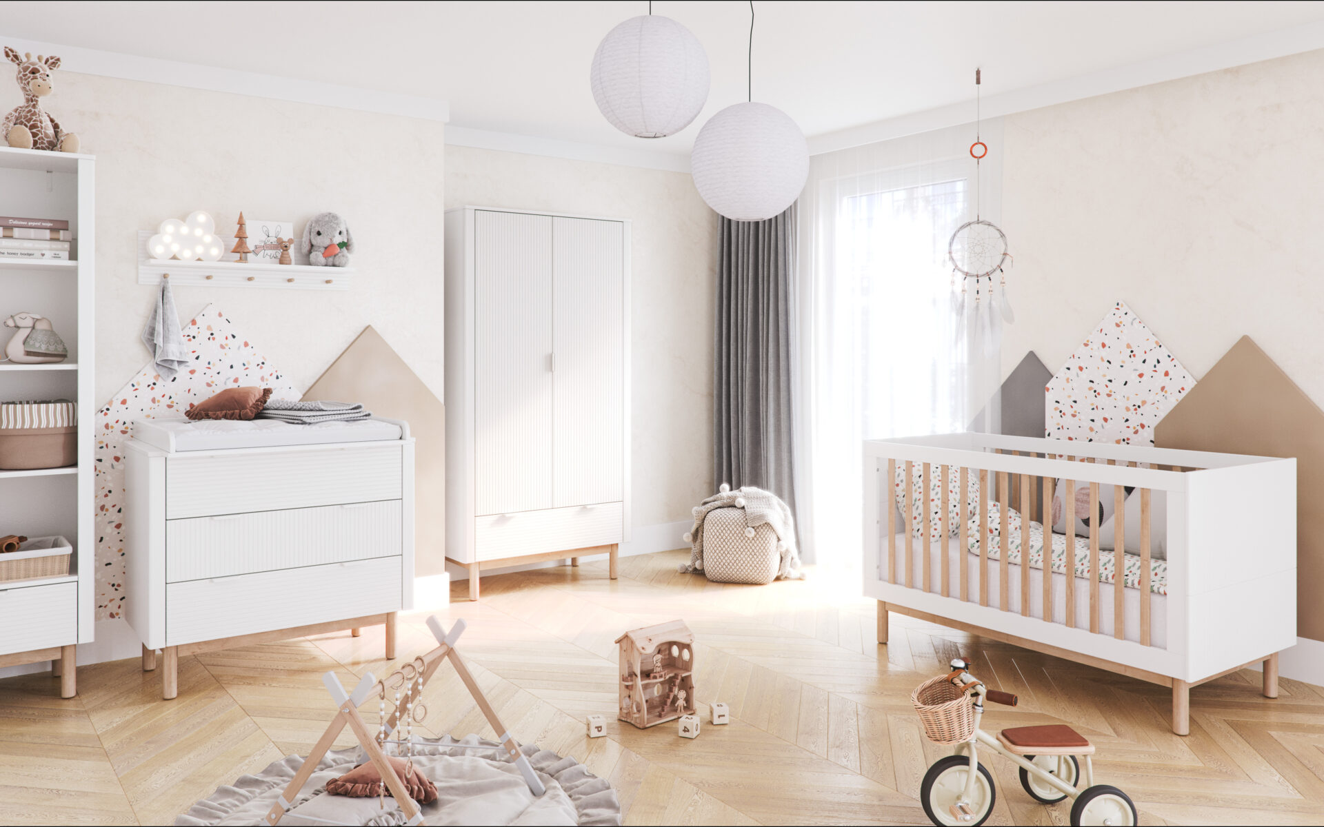 Baby's Paradijs | Miloo white 1 Babykamer Miloo wit (ledikant 60x120cm+commode+kast)