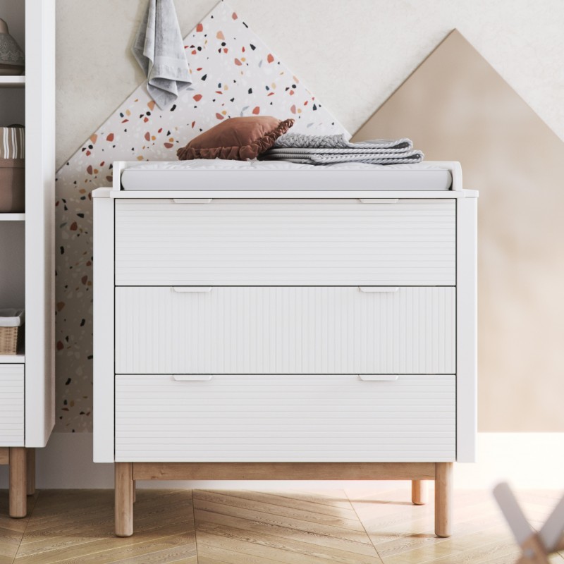 Baby's Paradijs | pinio miloo biel komoda 3 szuflady Babykamer Miloo wit (ledikant 60x120cm+commode+kast) - Afbeelding 4