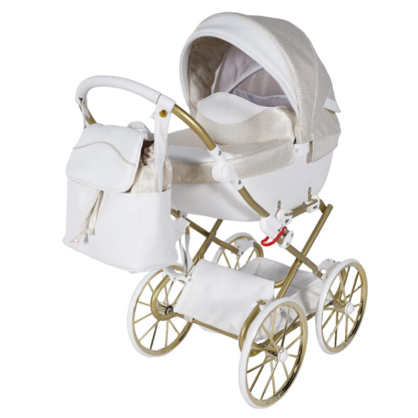 Luxe Poppenwagen Dolce WHITE GOLD– Eco-Leer Vintage