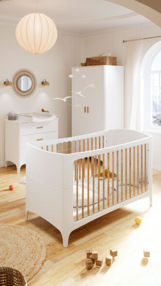 3-delige babykamer Nérée Neige – Wit/Naturel (Ledikant 60 x 120)