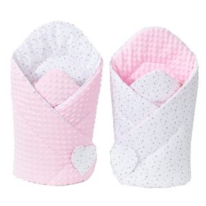 Wikkeldeken Minky Mini Sterren Op Wit/ Lichtroze