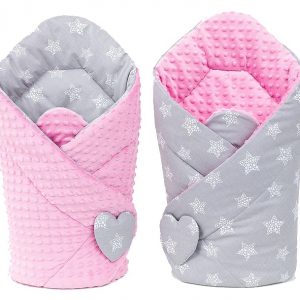 Wikkeldeken minky sterren op grijs/ fuchsja