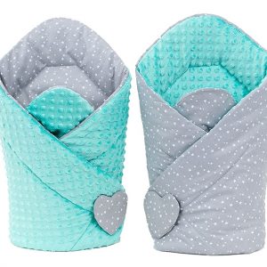 Wikkeldeken Minky mini sterren op grijs/ mint