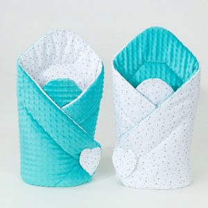 Wikkeldeken minky mini sterren op wit/ turquoise